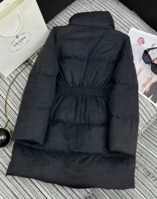 Prada Signature Belted Puffer Coat Black 2