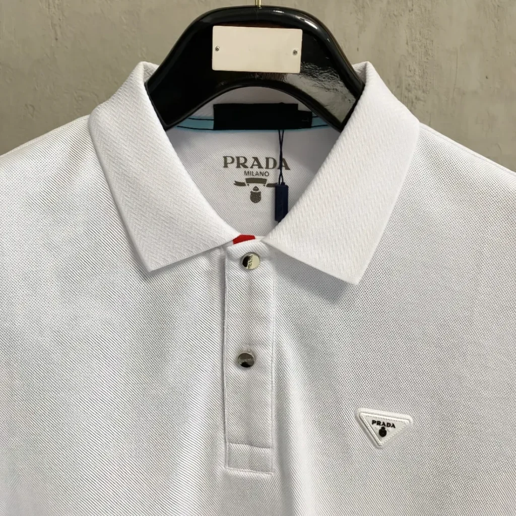 Prada Triangle Logo Piqué Polo Shirt White 3