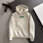 Balenciaga Green Logo Patch Oversized Cream Hoodie