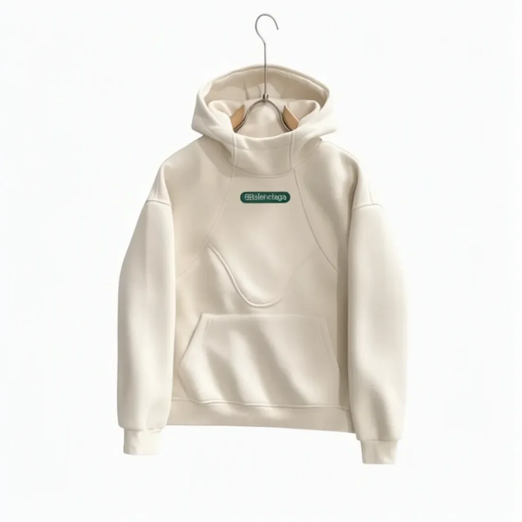 Balenciaga Green Logo Patch Oversized Cream Hoodie