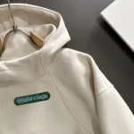 Balenciaga Green Logo Patch Oversized Cream Hoodie