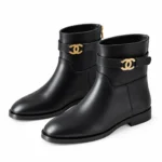 Chanel CC Buckle Leather Ankle Boots