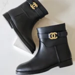 Chanel CC Buckle Leather Ankle Boots Black