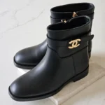 Chanel CC Buckle Leather Ankle Boots Black 2