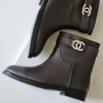 Chanel CC Buckle Leather Ankle Boots Brown