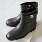 Chanel CC Buckle Leather Ankle Boots Brown 2