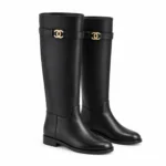Chanel CC Buckle Leather Knee-High Boots