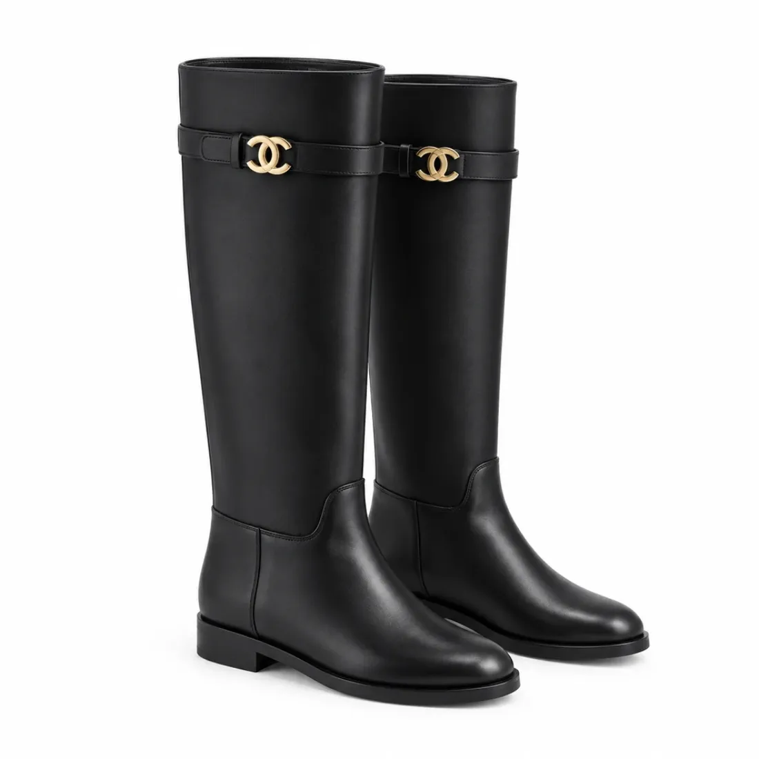 Chanel CC Buckle Leather Knee-High Boots Chanel CC Buckle Leather Knee-High Boots