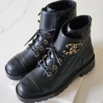 Chanel Quilted Leather Chain CC Lace-Up Combat Boots 2