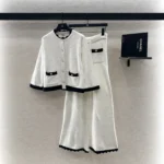 Chanel Two-Piece Bouclé Knit LoungePant Set White & Black 1
