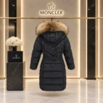 Moncler Long Down Coat with Fur-Trimmed Hood 1