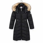 Moncler Long Down Coat with Fur-Trimmed Hood