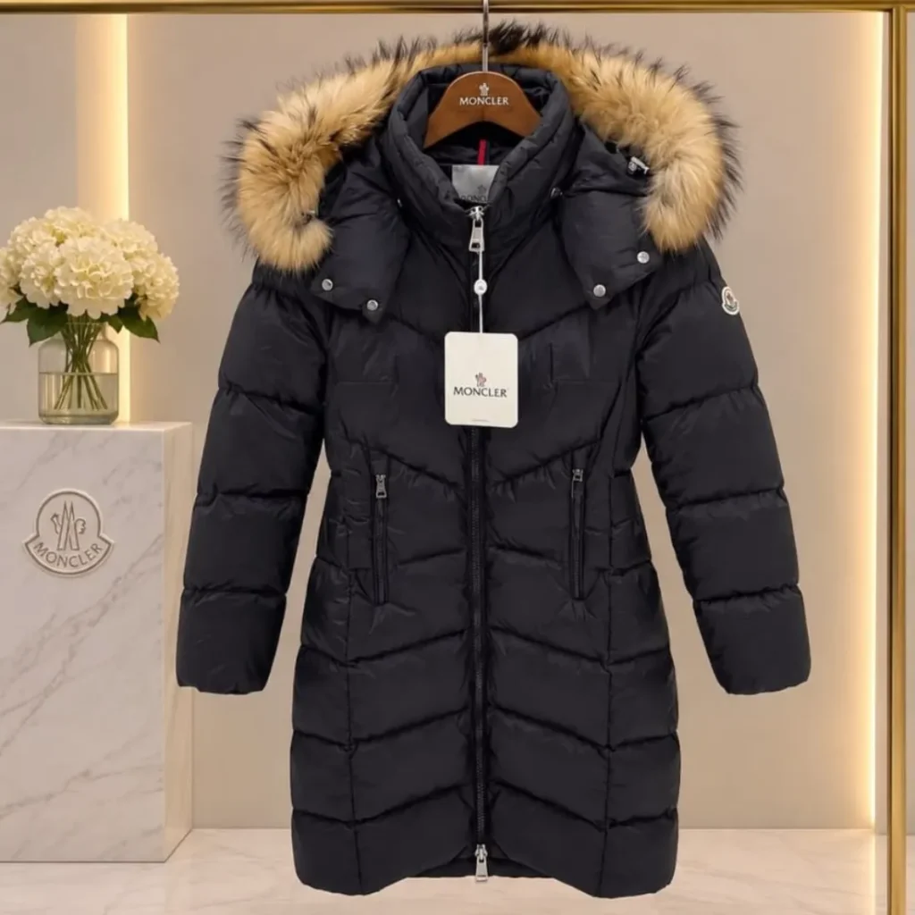 Moncler Long Down Coat with Fur-Trimmed Hood 2