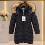 Moncler Long Down Coat with Fur-Trimmed Hood 2