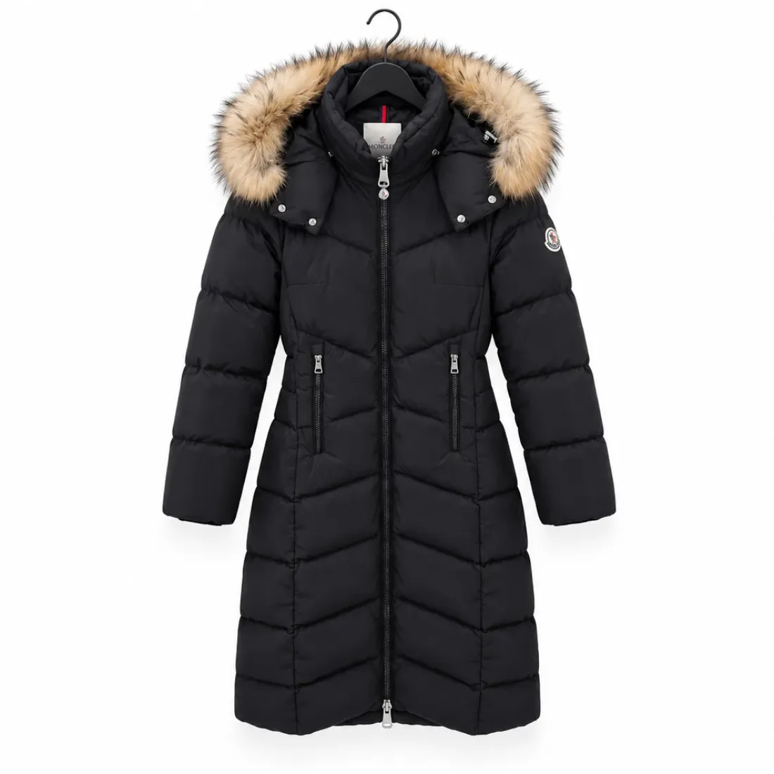 Moncler Long Down Coat with Fur-Trimmed Hood Moncler Long Down Coat with Fur-Trimmed Hood