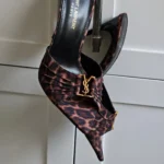 Saint Laurent Cassandra Leopard-Print Draped Mules - Image 2
