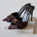 Saint Laurent Cassandra Leopard-Print Draped Mules - Image 3
