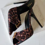 Saint Laurent Cassandra Leopard-Print Draped Mules - Image 4
