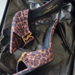 Saint Laurent Cassandra Leopard-Print Draped Mules - Image 5